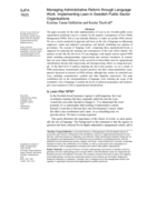 Managing Administrative Reform through Language Work. Implementing Lean in Swedish Public Sector Organisations