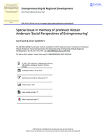 Special issue in memory of professor Alistair Anderson 'social perspectives of entrepreneuring'
