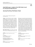 John Haltiwanger: recipient of the 2020 Global Award for Entrepreneurship Research