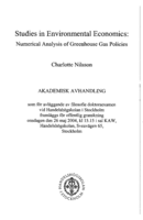 Studies in environmental economics : numerical analysis of greenhouse gas policies