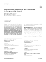 Saras Sarasvathy: Recipient of the 2022 Global Award for Entrepreneurship Research