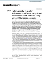 Heterogeneity in gender differences in self-reported political preferences, trust, and well-being across 39 European countries